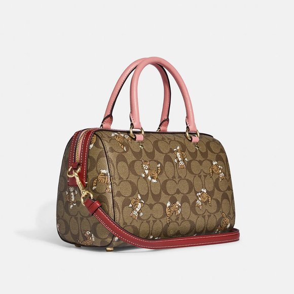 🐱❤️Coach Rowan Satchel In Signature Canvas With Dancing Kitten Print - Picture 4 of 12